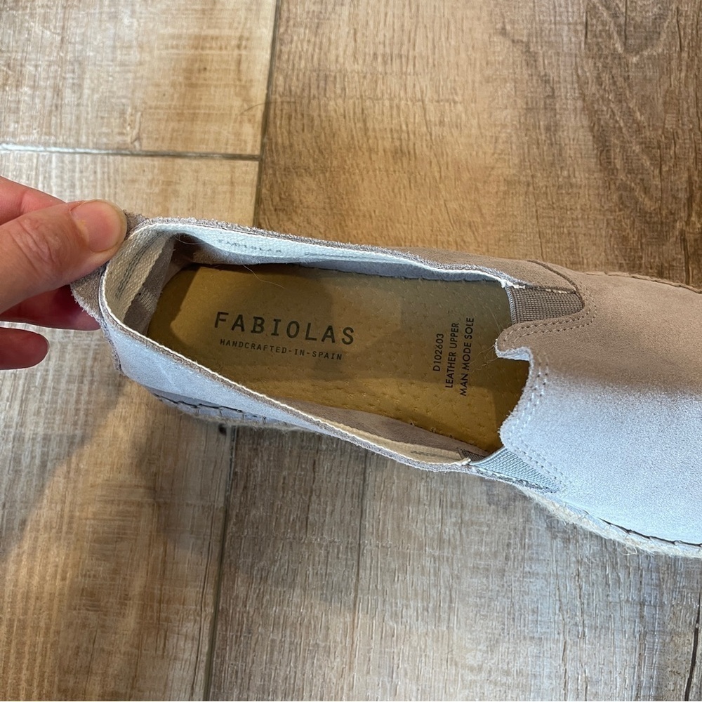 Fabiolas Light Gray Soft Suede Slip On Espadrille Flats - Picture 3 of 5